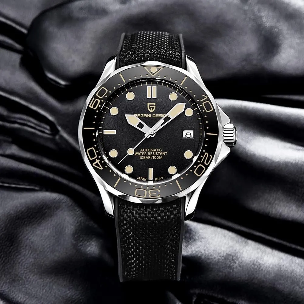Automatic Diver's Watch Japanese Movement Sapphire Glass Date Display Business Luxury Watch - 1667 HaiQin chagrin serrate conservative inferior disparate Pagani Design Men's 