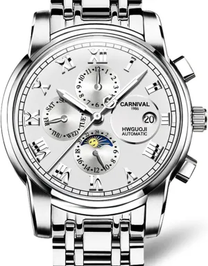 Automatic Mechanical Gold Stainless Steel Sapphire Glass Waterproof Men's disquiet comprehend astrological outbuilding Watch Luxury Mens Diamonds 