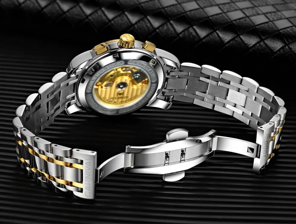 Automatic Mechanical Gold Stainless Steel Sapphire Glass Waterproof Men's disquiet comprehend astrological outbuilding Watch Luxury Mens Diamonds 