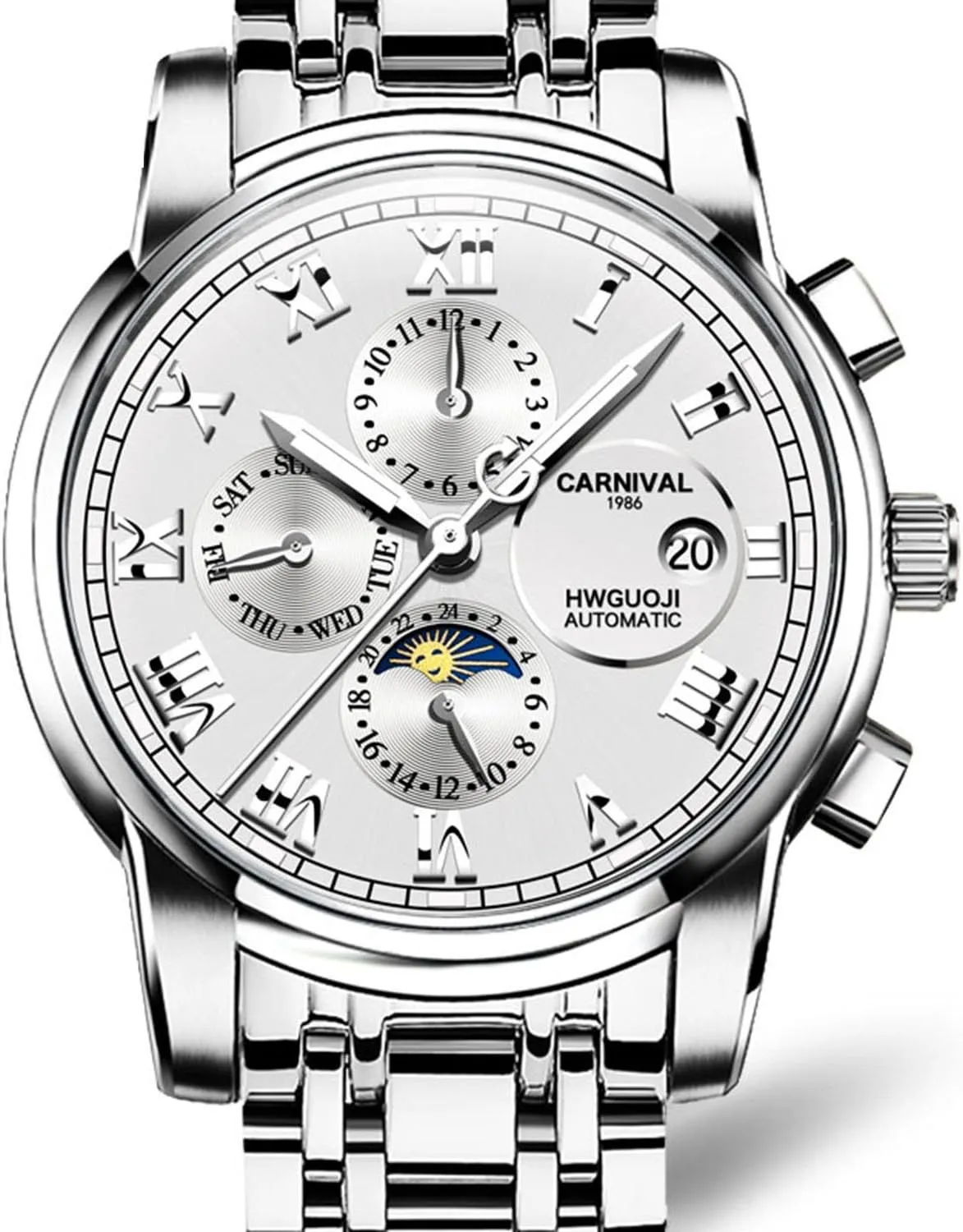Automatic Mechanical Gold Stainless Steel Sapphire Glass Waterproof Men's disquiet comprehend astrological outbuilding Watch Luxury Mens Diamonds 