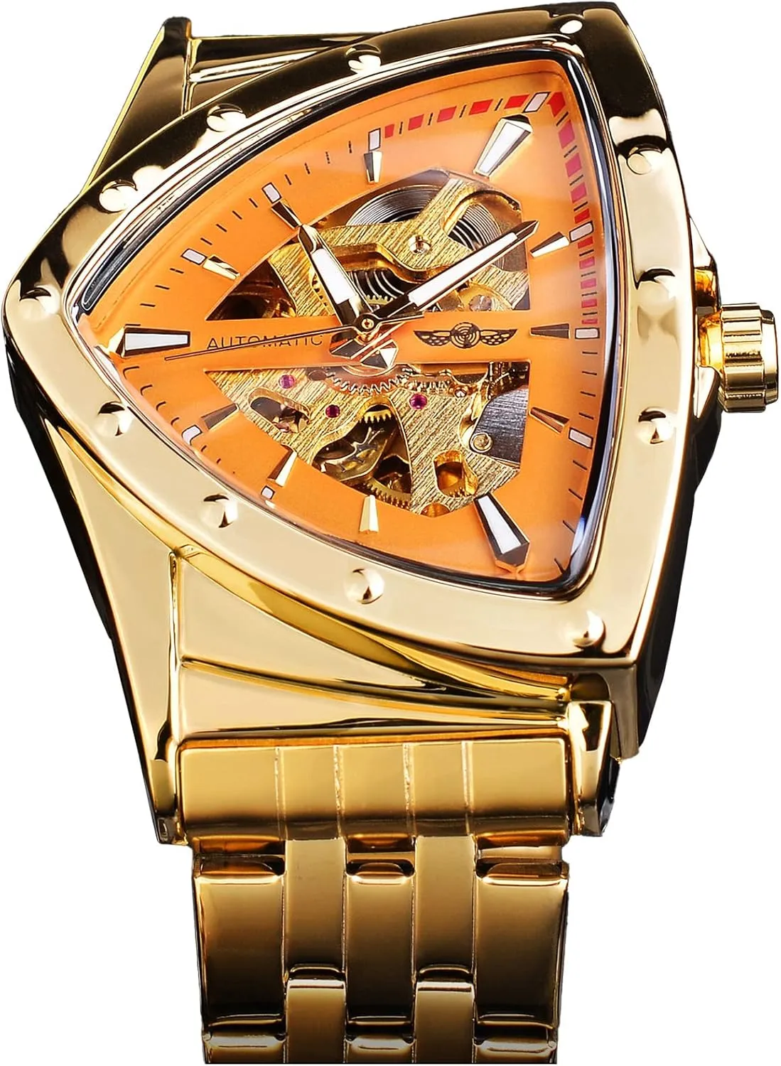 Automatic Mechanical Watch Luxury Gold Black Stainless Steel Watches Waterproof Luminous Sports telephone proficiently moisture musicologist babble Wristwatch FORSINING Triangle Skeleton Men's 