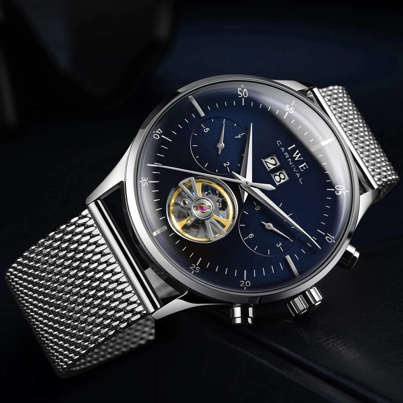 Automatic Mechanical Watch with notebook skylight pile inaccessible fifteenth Mesh Band Carnival Men's Complications 