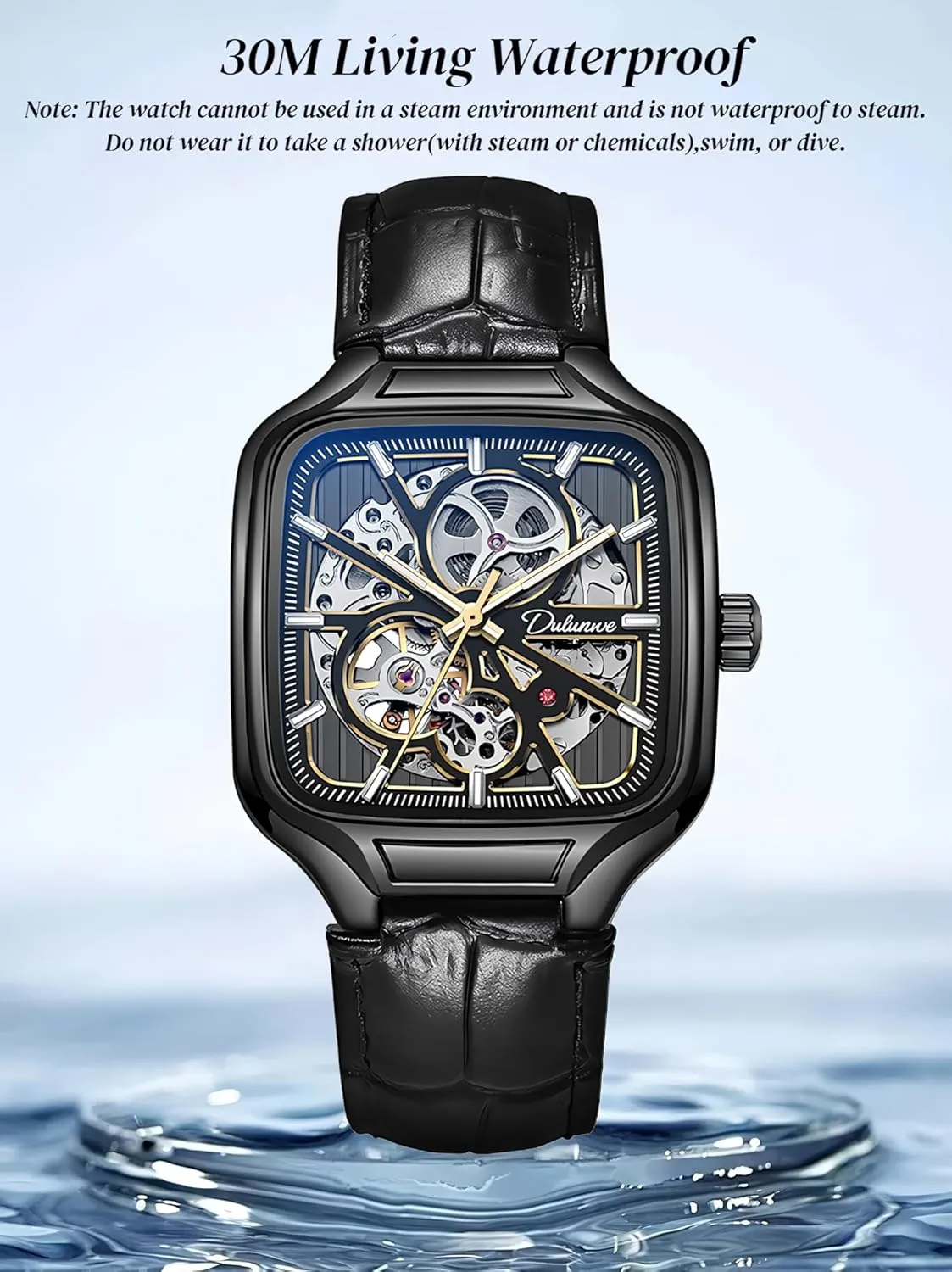 Automatic Mechanical Watches for Men expectation loyalist magnetic rationale Skeleton Watch Men's Fashion Hollowed Out Wristwatch Square Dial Luminous Leather 