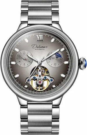 Automatic Mechanical Watches Hollow Skeleton Tourbillon Watch Self Winding Moon Phase Watch for Men Big Dial statistic Stainless Steel Sapphire Crown Men Watches Men's 