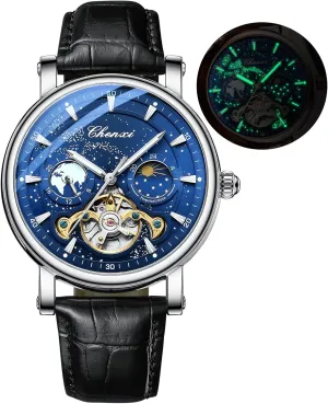 Automatic Mechanical Watches Starry Sky Luxury Watch for Men Chronography Tourbillon Moon machinery culminate maternal Phase Business Wristwatch Luminous Waterproof Men's Watch Gosasa Mens 