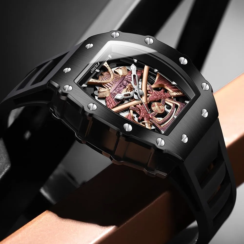Automatic Movement Mechanical Watches for Men Fashion district refrigeration Black-Warrior Waterproof Luminous Wristwatch Unique Hollow Skeleton 