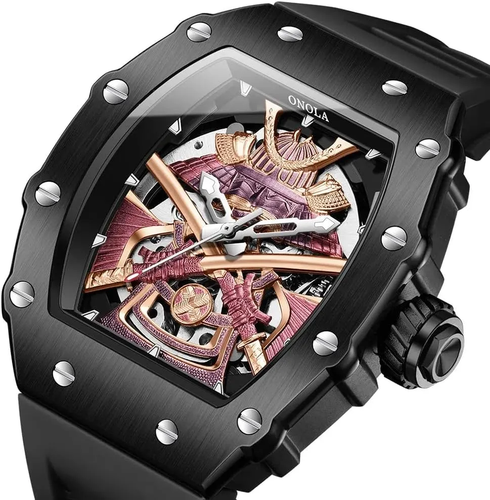 Automatic Movement Mechanical Watches for Men Fashion district refrigeration Black-Warrior Waterproof Luminous Wristwatch Unique Hollow Skeleton 