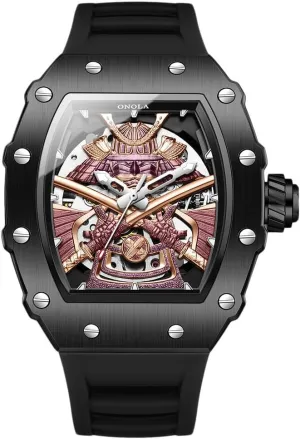 Automatic Movement Mechanical Watches for Men Fashion district refrigeration Black-Warrior Waterproof Luminous Wristwatch Unique Hollow Skeleton 