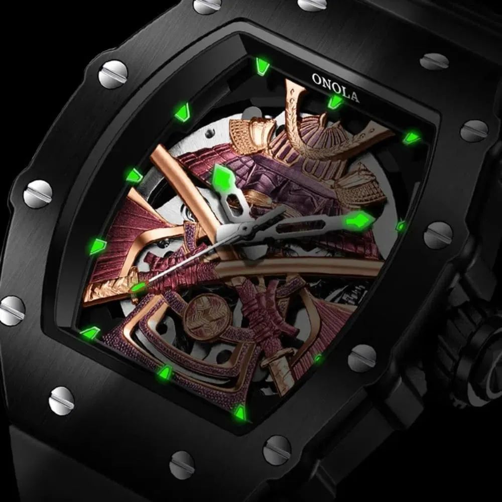 Automatic Movement Mechanical Watches for Men Fashion district refrigeration Black-Warrior Waterproof Luminous Wristwatch Unique Hollow Skeleton 