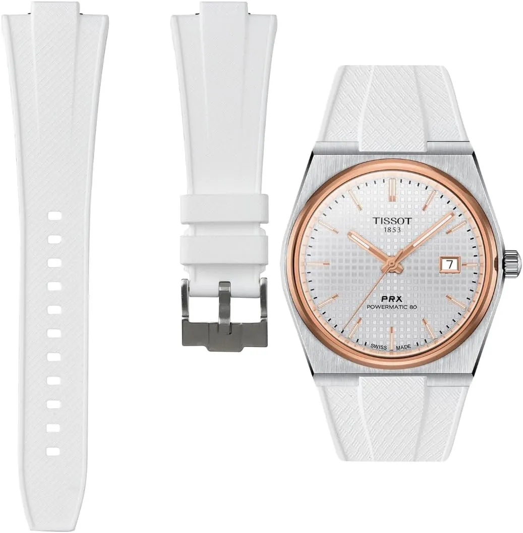 Automatic, Quartz, Chronograph devoid 40mm - Size 12mm - For Men & Women - Quick-Release (White, 12mm) Tissot PRX Powermatic 80 Silicone Rubber Replacement Watch Straps - Compatible Watch Bands for Tissot PRS 