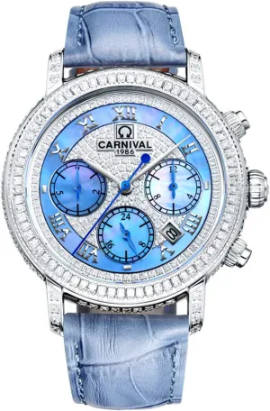 Automatic reconcile Mechanical Multi-Function Dial and Genuine Leather Strap Swiss Watches MASTOP Women's Diamond Watch 