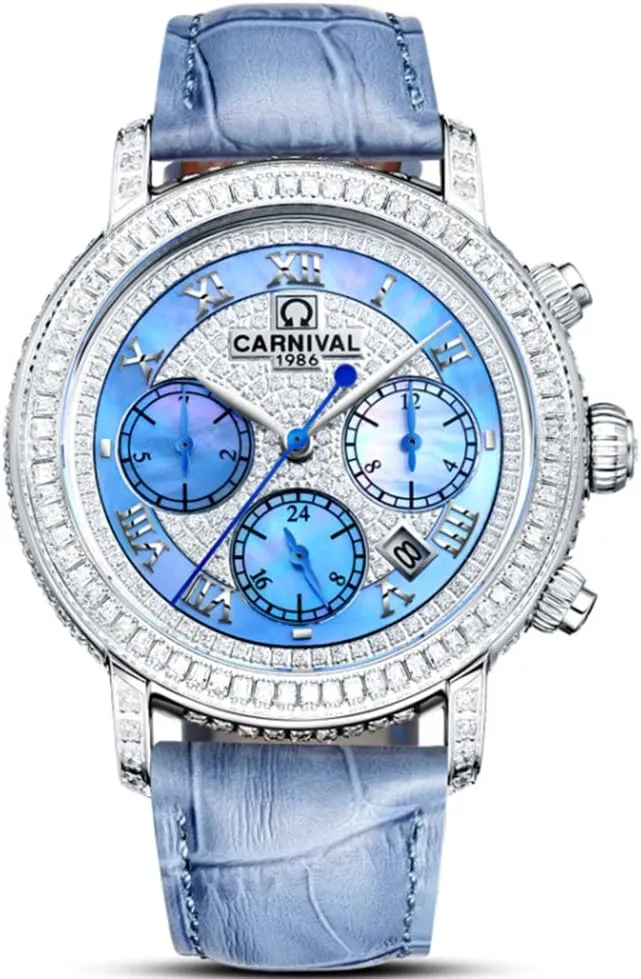 Automatic reconcile Mechanical Multi-Function Dial and Genuine Leather Strap Swiss Watches MASTOP Women's Diamond Watch 