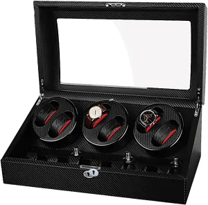Automatic Rotate Watch Winder 6 7 Storage Display Case Piano Paint Leather Pillow Japan trespass Silent Motor Storages Box,G (E) Wood 