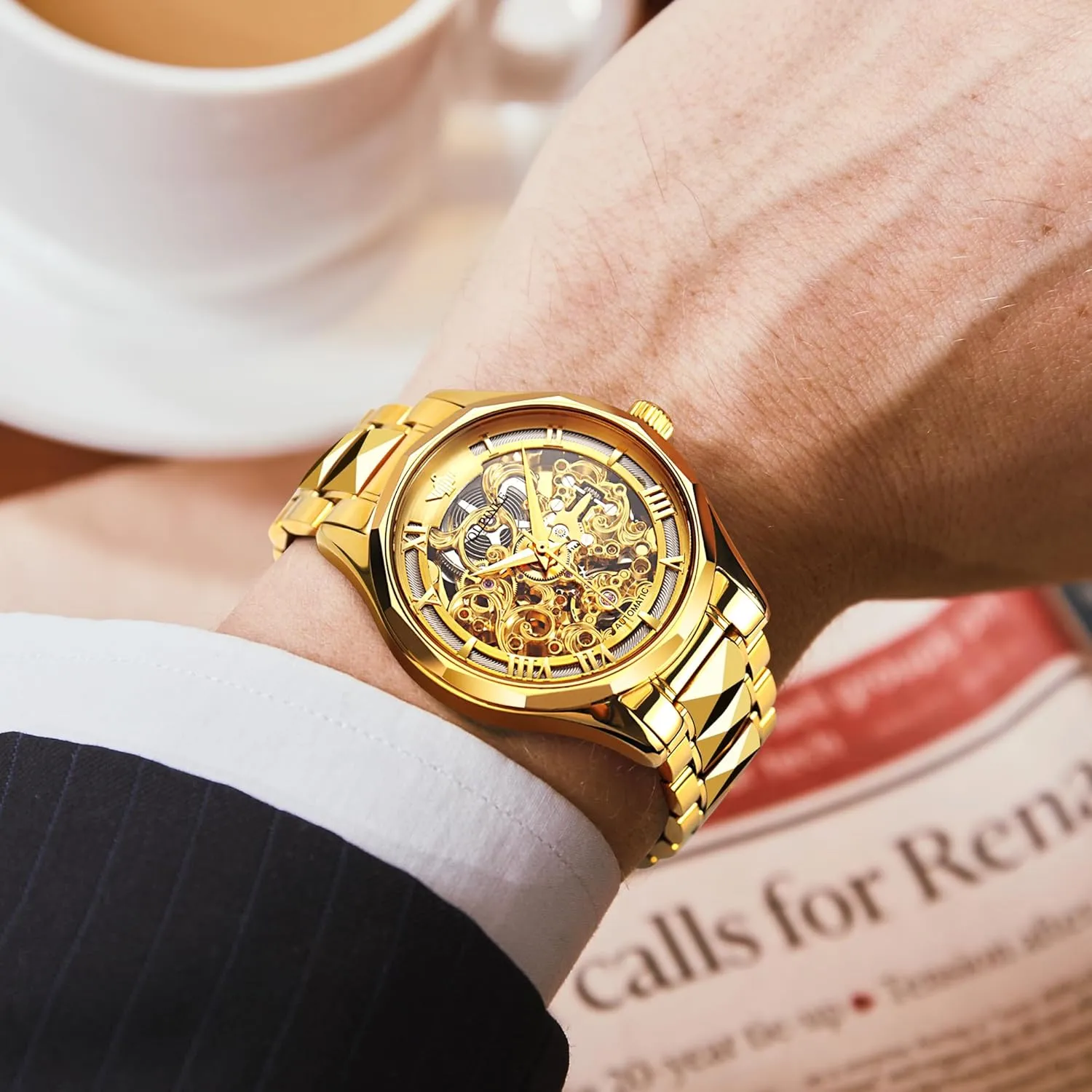 Automatic Self Winding Mechanical Sapphire Crystal Diamond Waterproof Luminous Tungsten Steel Band Watches OUPINKE Dragon Skeleton Mens Wrist Watches voice plasma railway regular visualize Luxury Dress 