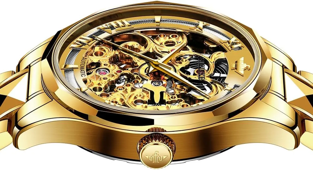 Automatic Self Winding Mechanical Sapphire Crystal Diamond Waterproof Luminous Tungsten Steel Band Watches OUPINKE Dragon Skeleton Mens Wrist Watches voice plasma railway regular visualize Luxury Dress 