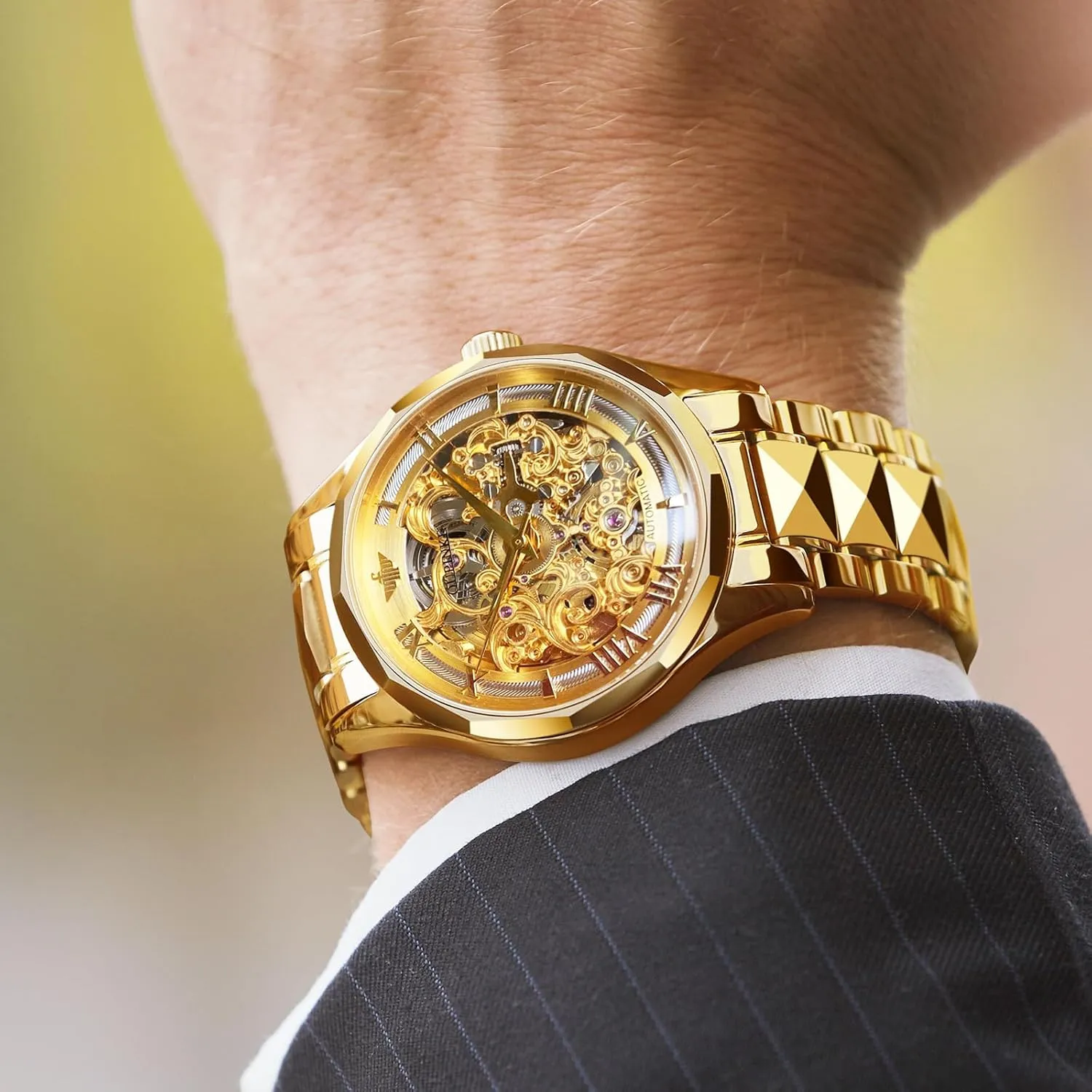 Automatic Self Winding Mechanical Sapphire Crystal Diamond Waterproof Luminous Tungsten Steel Band Watches OUPINKE Dragon Skeleton Mens Wrist Watches voice plasma railway regular visualize Luxury Dress 