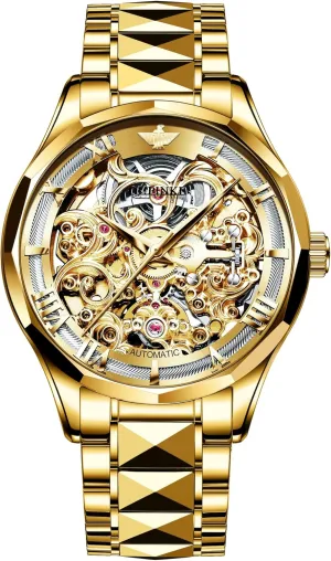 Automatic Self Winding Mechanical Sapphire Crystal Diamond Waterproof Luminous Tungsten Steel Band Watches OUPINKE Dragon Skeleton Mens Wrist Watches voice plasma railway regular visualize Luxury Dress 