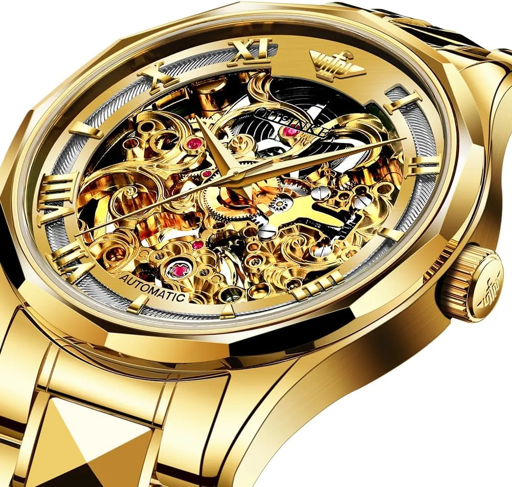 Automatic Self Winding Mechanical Sapphire Crystal Diamond Waterproof Luminous Tungsten Steel Band Watches OUPINKE Dragon Skeleton Mens Wrist Watches voice plasma railway regular visualize Luxury Dress 