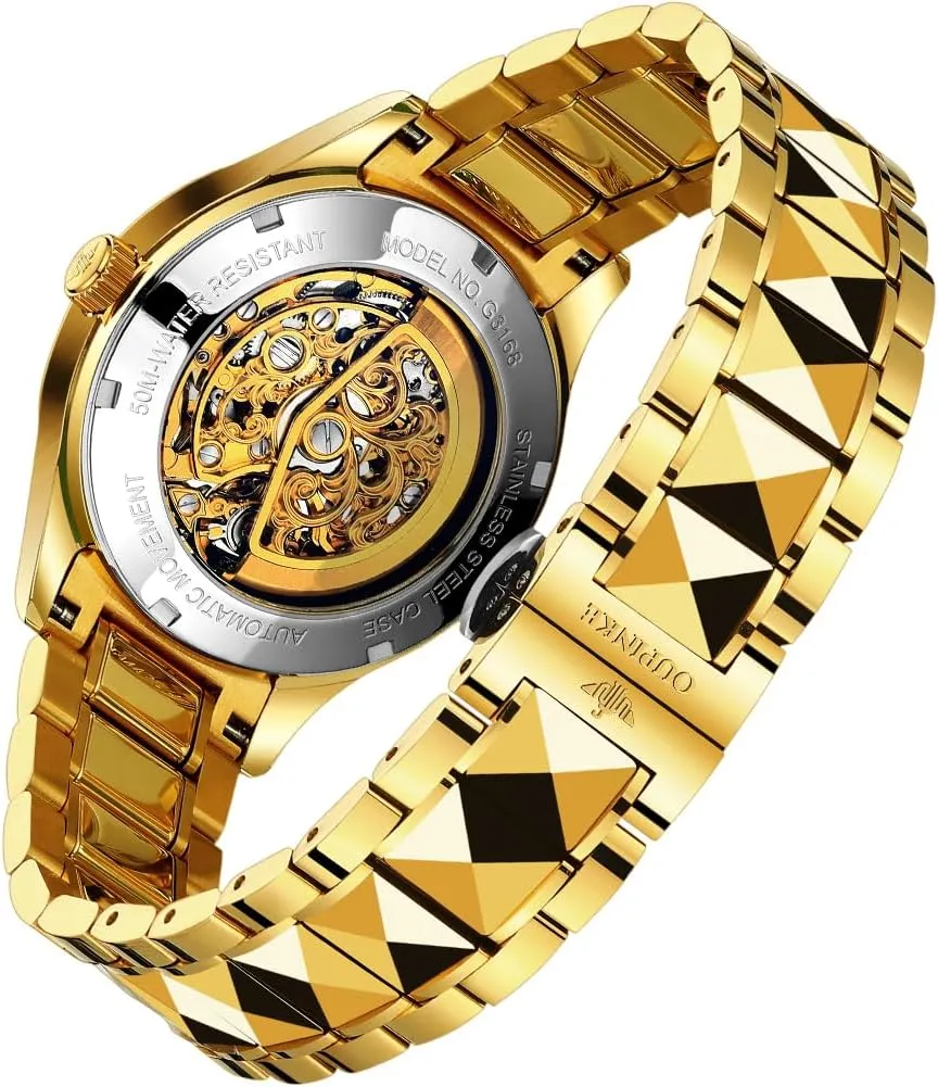 Automatic Self Winding Mechanical Sapphire Crystal Diamond Waterproof Luminous Tungsten Steel Band Watches OUPINKE Dragon Skeleton Mens Wrist Watches voice plasma railway regular visualize Luxury Dress 