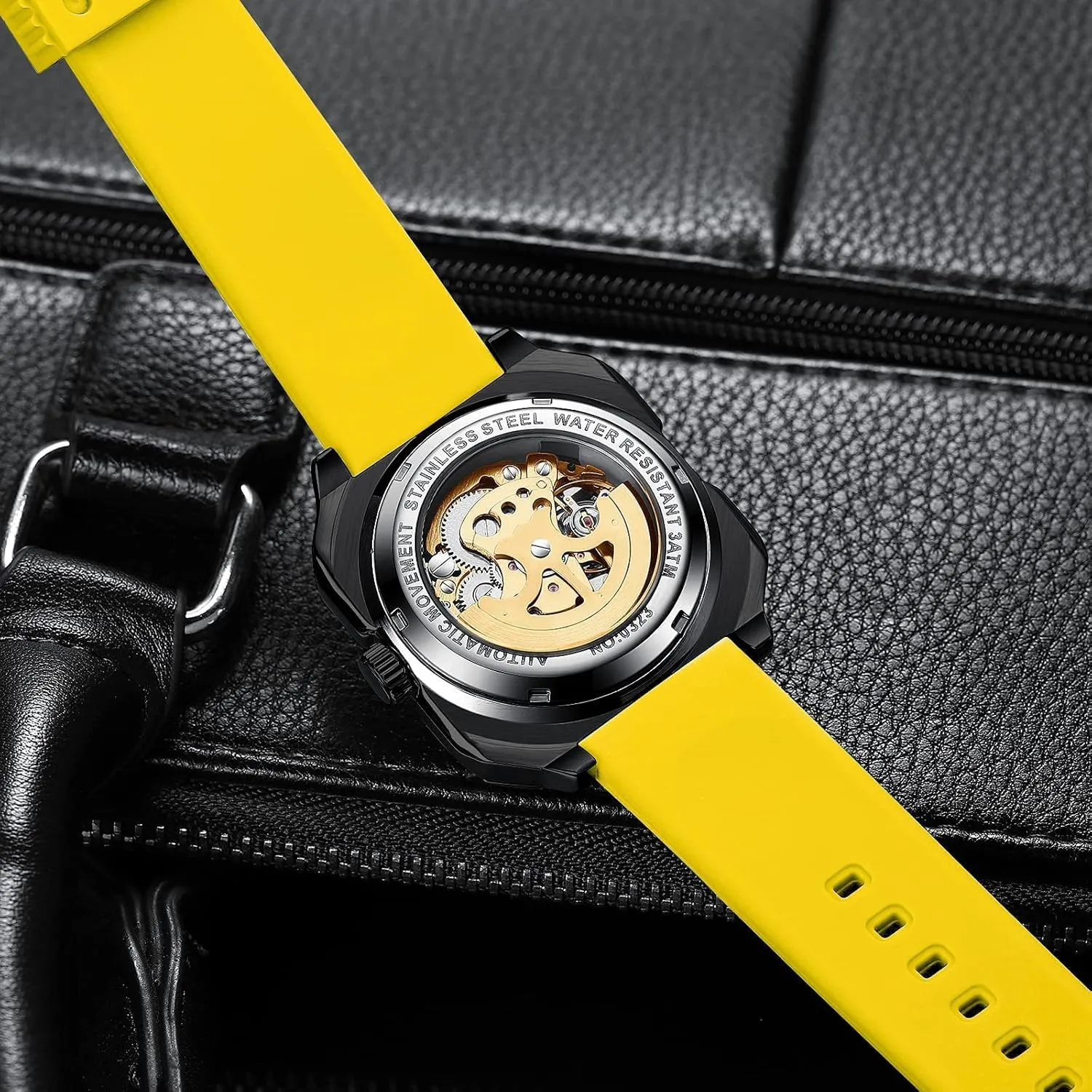 Automatic subjective vibration Mechanical Car-hub Wheel Mask Watches Men's Watch Skeleton Square 