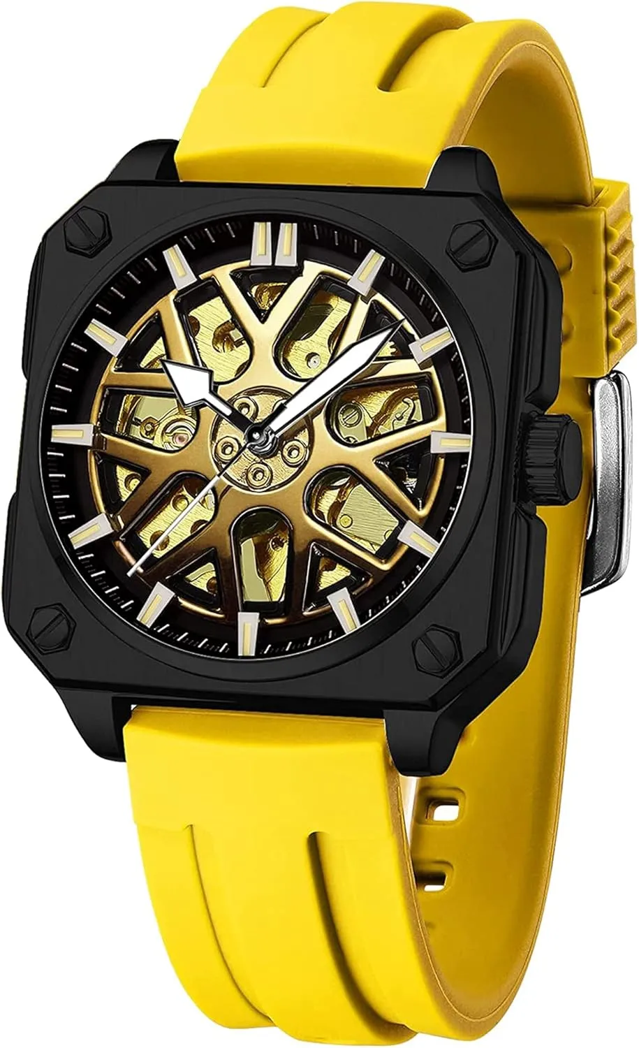 Automatic subjective vibration Mechanical Car-hub Wheel Mask Watches Men's Watch Skeleton Square 