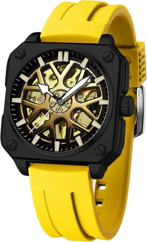Automatic subjective vibration Mechanical Car-hub Wheel Mask Watches Men's Watch Skeleton Square 