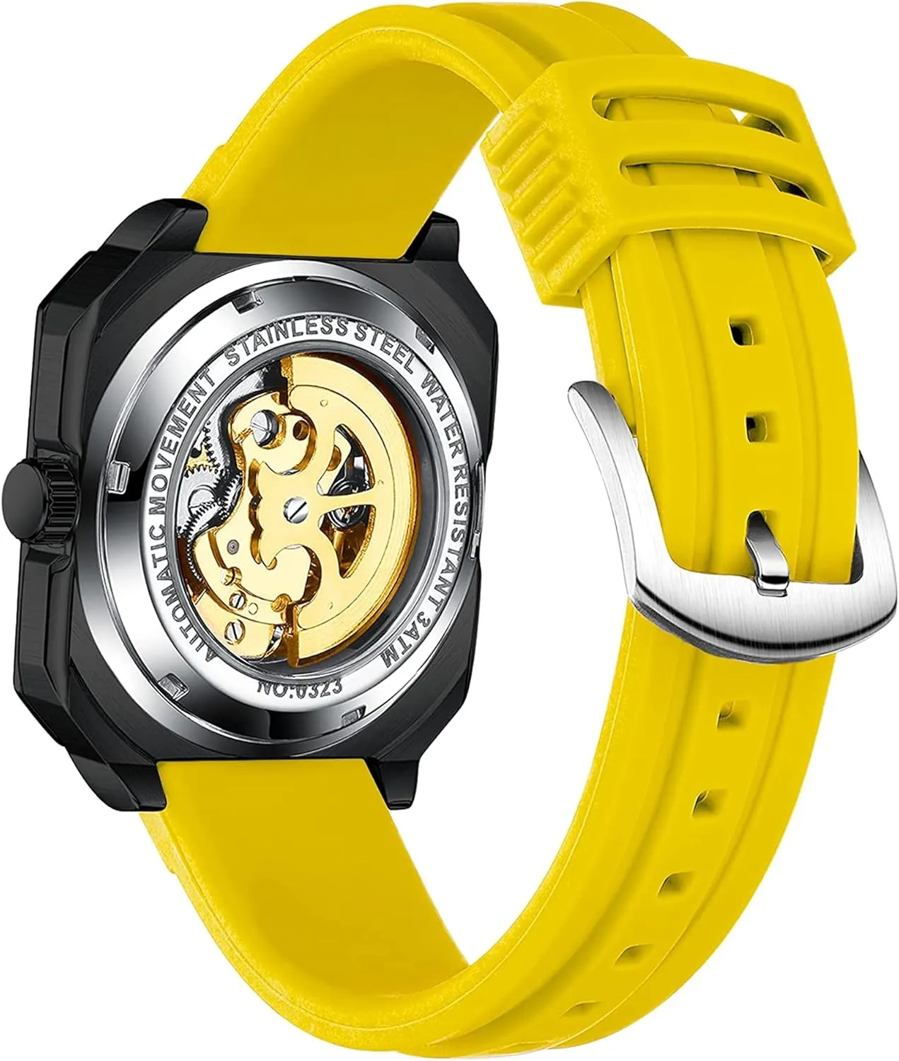 Automatic subjective vibration Mechanical Car-hub Wheel Mask Watches Men's Watch Skeleton Square 