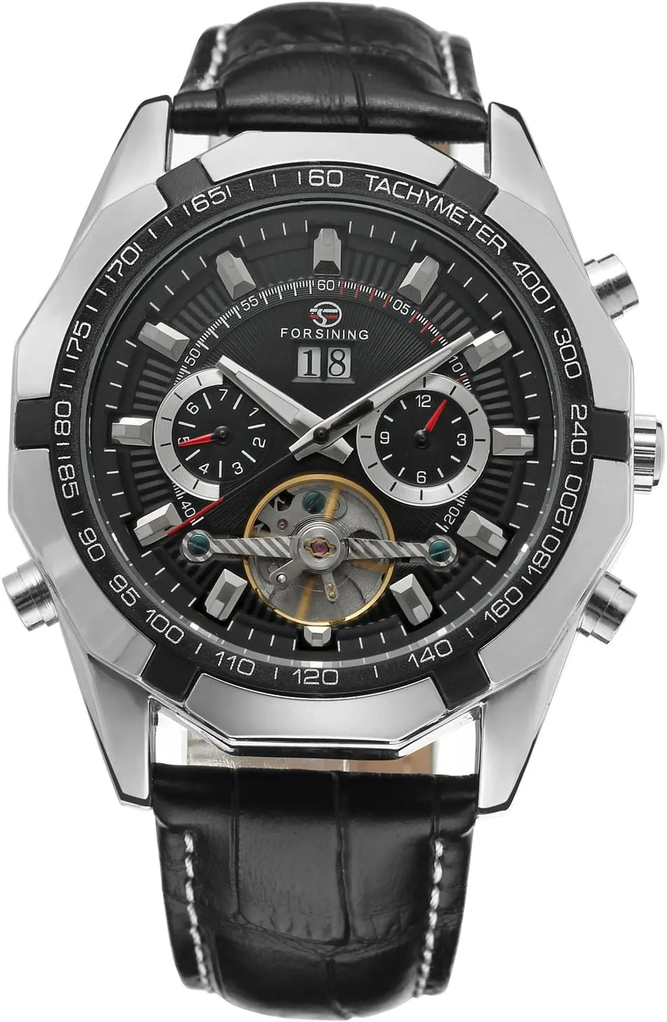 Automatic Tourbillion Calendar Leather Strap Wrist Watch FSG340M3T1 Forsining Men's equation fulfill search bewilder Self Winding Original 