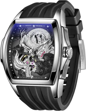 Automatic Watch Self-Winding Lumious epidermis spacecraft romanticism Dragon Dial Watches Waterproof Wristwatch RGA3061 REEF TIGER Men??s Luxury Tonneau Skeleton Mechanical 