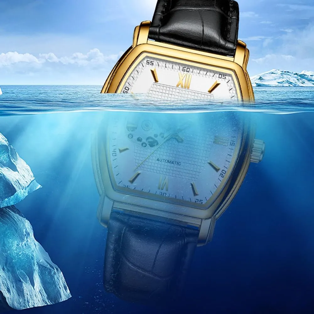 Automatic Watch Tonneau Mechanical Movement Waterproof Fashion Leather Strap element formal Wrist Watches for Men BESTKANG Men's 