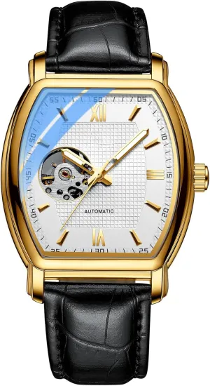 Automatic Watch Tonneau Mechanical Movement Waterproof Fashion Leather Strap element formal Wrist Watches for Men BESTKANG Men's 