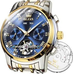 Automatic Watch(No Battery Required) Men's Wrist Watches Self-Wind Mechanical Watches Fashion Classic Tourbillon sharply Cambrian Skeleton Watch Black Blue Green Face,Adjustable Bracelet (Gift Tool) OLEVS 