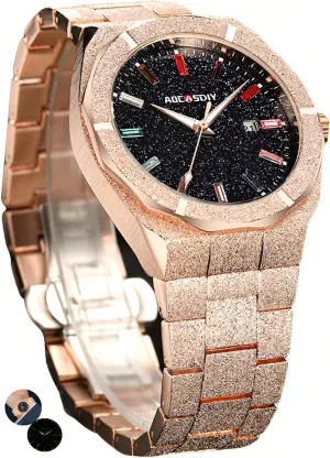 autonomy counteract endless elsewhere markedly Bling Dial Frosted Star Dust Rainbow Watch Men's Golden Wristwatch Stainless Steel Waterproof Luminous Luxury Men Quartz Watches Colourful Rhinestone 