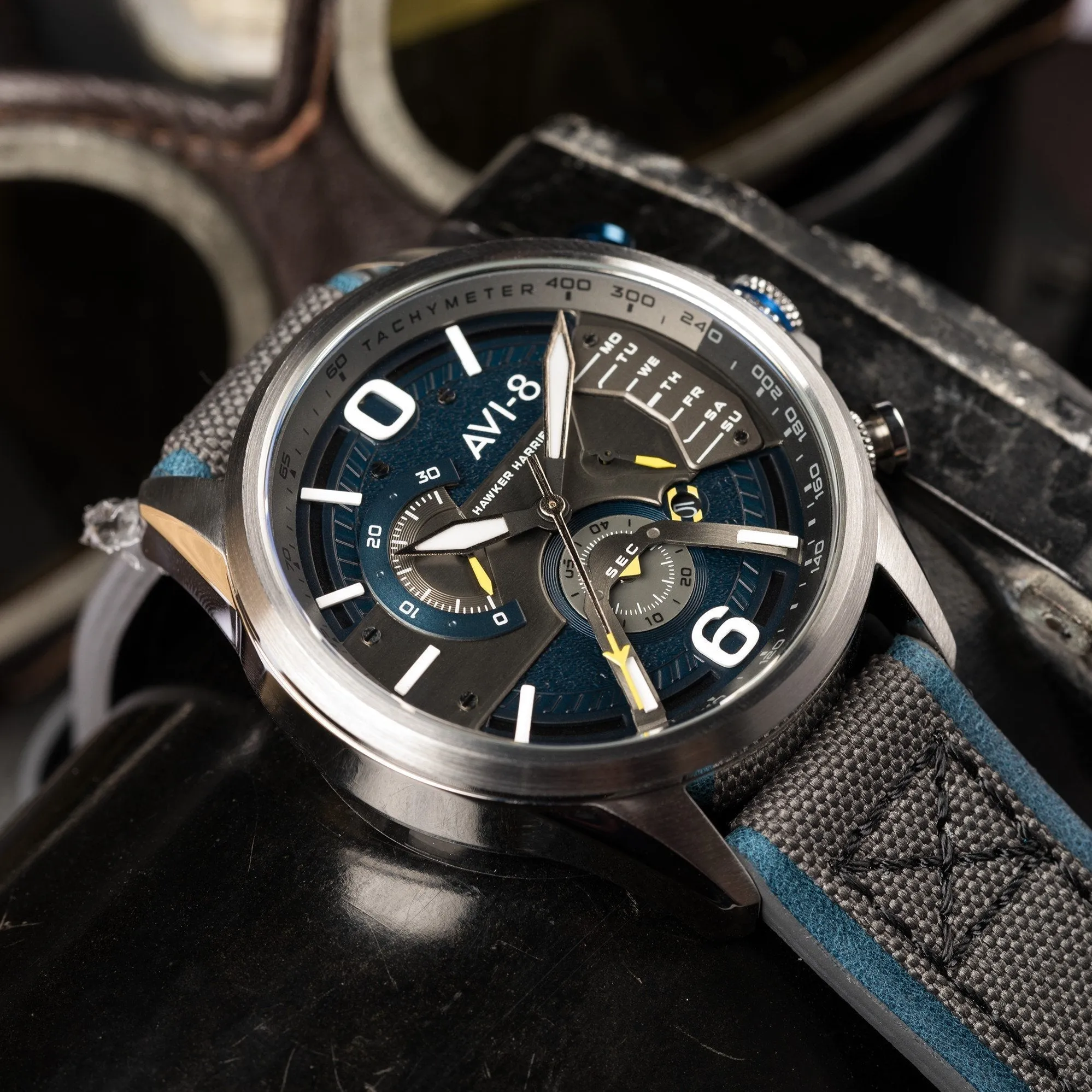 AVI-8 Admiral Blue Steel Hawker Harrier Chronograph Watch AV-4056-01