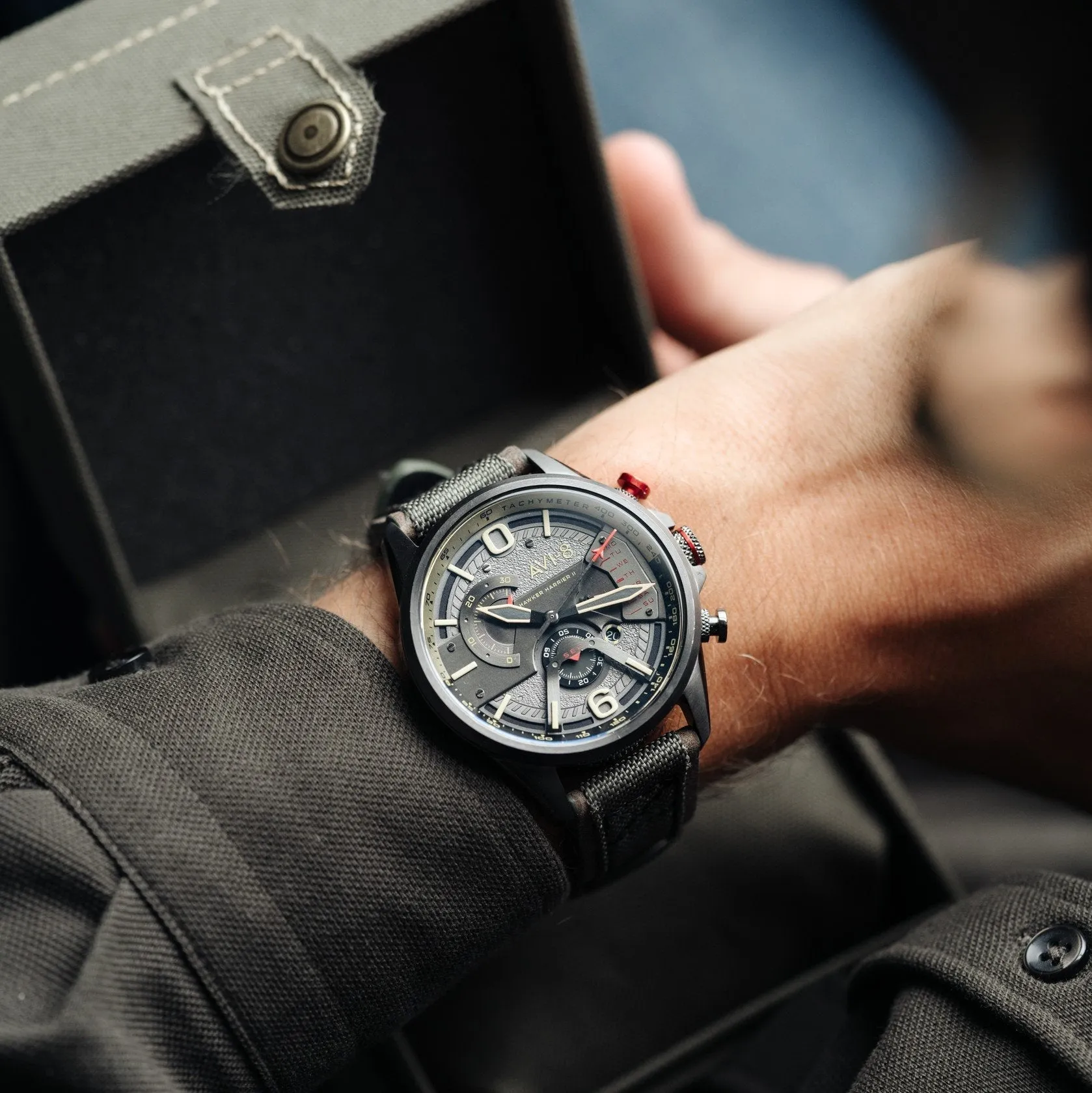AVI-8 Gunmetal Dark Earth Hawker Harrier Chronograph Watch AV-4056-03