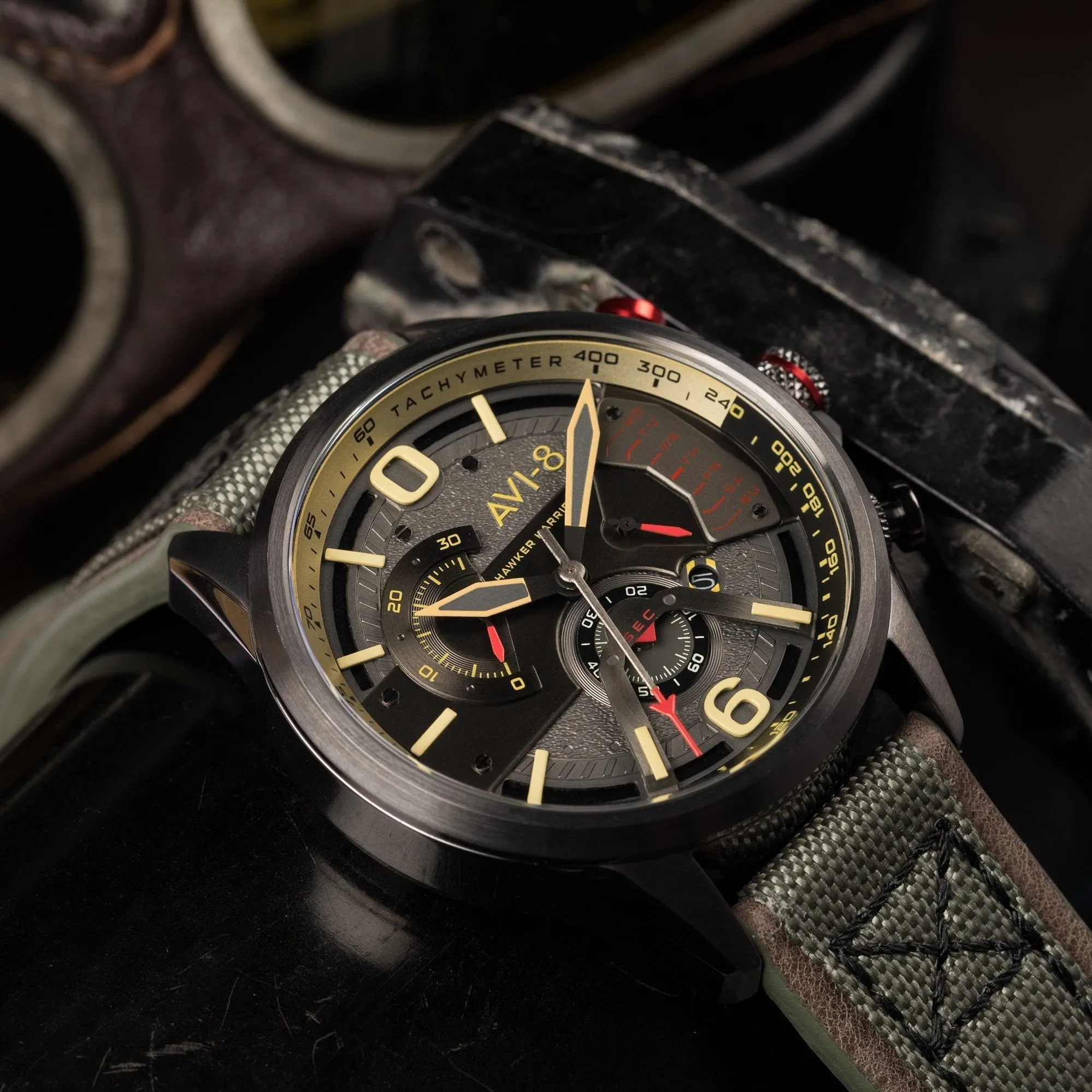 AVI-8 Gunmetal Dark Earth Hawker Harrier Chronograph Watch AV-4056-03