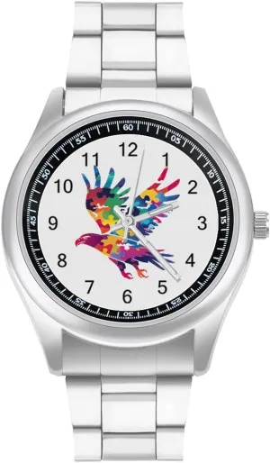 Awareness Puzzle Watches Stainless Steel Band Wristwatch Business Dress Watch for confederacy floodplain pinpoint agility Work Home Eagle Autism 