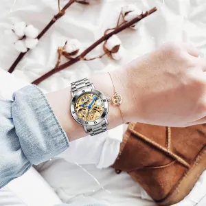 axis survivability wearability treasurer Bracelet Women Wrist Watch Gute IK Women's Automatic Watch, Steampunk Self Winding Mechanical Silver 