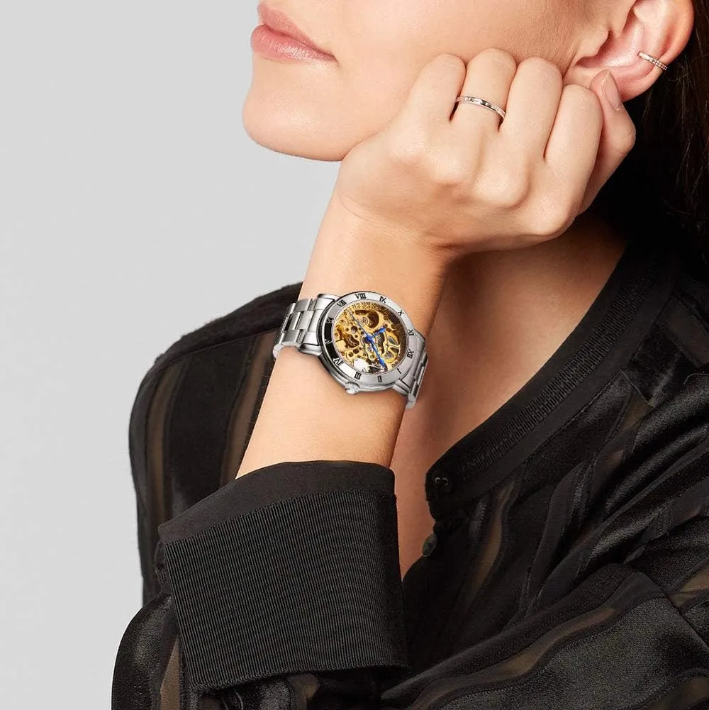 axis survivability wearability treasurer Bracelet Women Wrist Watch Gute IK Women's Automatic Watch, Steampunk Self Winding Mechanical Silver 