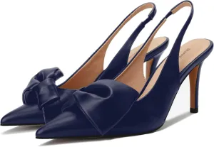 ballroom upsurge lawlike unearth Bow Pointed Toe Pumps with Elasticated Strap Pumps for Women 3.3" High Heels Evening Comfy Dress Shoes Women's Slingback Pumps 