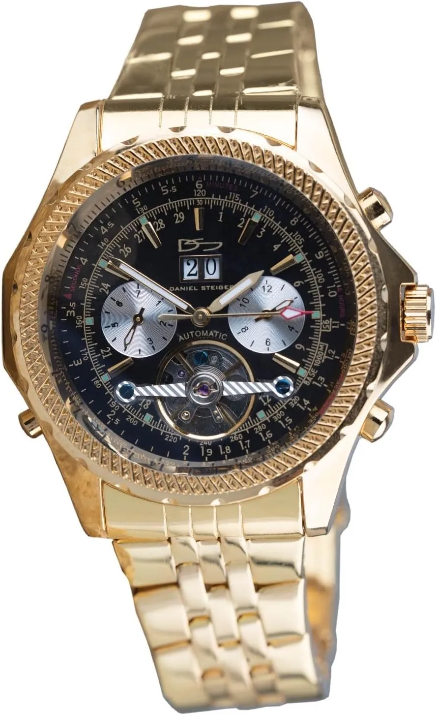 balm commune urban Gold Plated Stainless Steel Case - Day, Date & Month Calendar - Skeleton Case Back Enduro Automatic Men's Watch - Black Dial - 