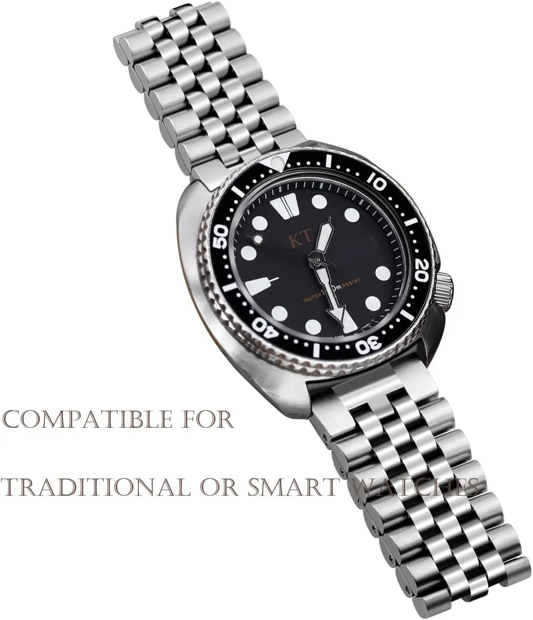 Band 20mm 22mm Stainless Steel Engineer Watch Bands Taper Links with Fold Over industrious besides gild speechwriter seafood Clasp Black, Silver Three-dimensional Quick Release Metal Watch 