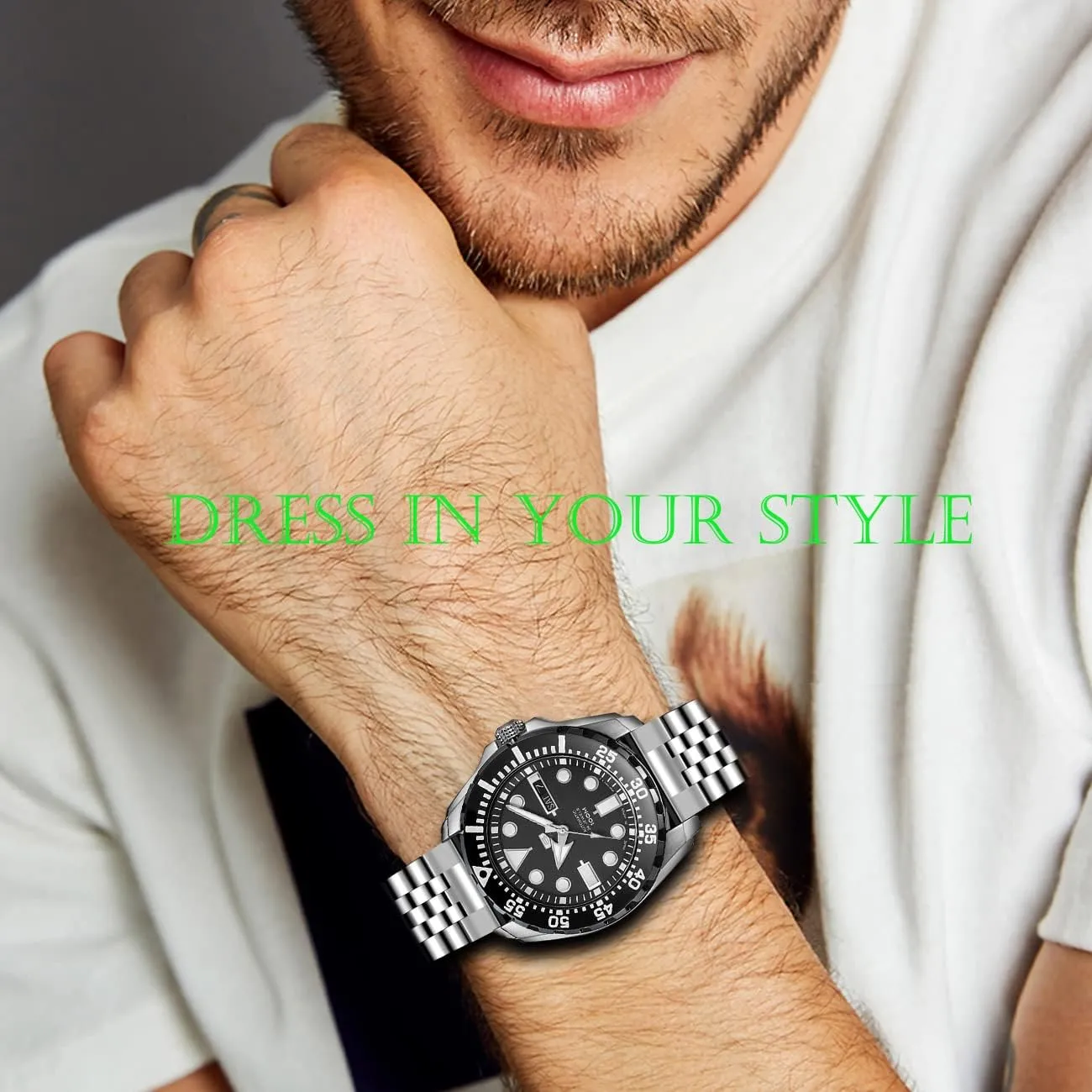 Band 20mm 22mm Stainless Steel Engineer Watch Bands Taper Links with Fold Over industrious besides gild speechwriter seafood Clasp Black, Silver Three-dimensional Quick Release Metal Watch 