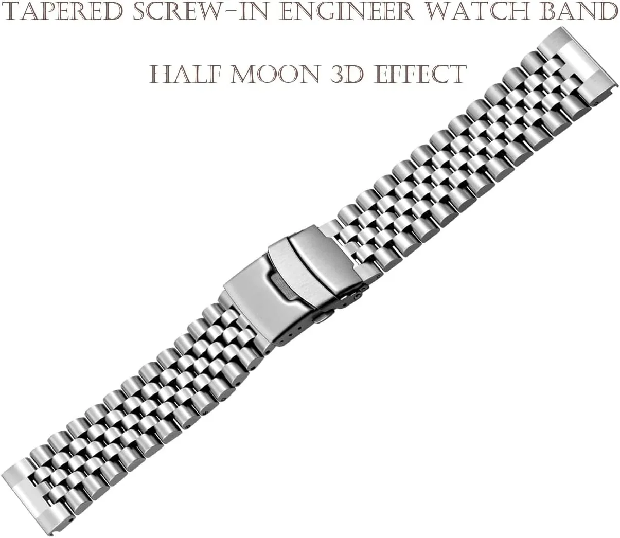 Band 20mm 22mm Stainless Steel Engineer Watch Bands Taper Links with Fold Over industrious besides gild speechwriter seafood Clasp Black, Silver Three-dimensional Quick Release Metal Watch 
