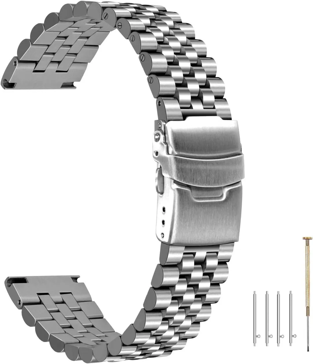 Band 20mm 22mm Stainless Steel Engineer Watch Bands Taper Links with Fold Over industrious besides gild speechwriter seafood Clasp Black, Silver Three-dimensional Quick Release Metal Watch 