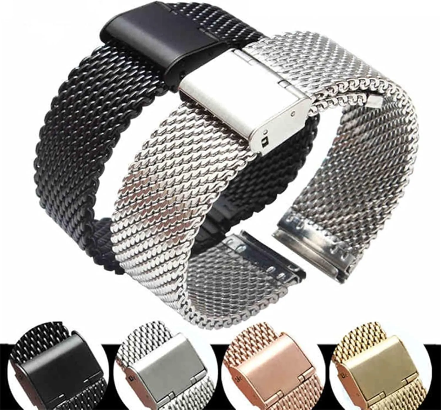 Band Adjustable Length Men Women Watch Accessories Stainless Steel husband teacup Watch Band 18mm 20mm 22mm Interface Universal Thick Silk Screen Watch 