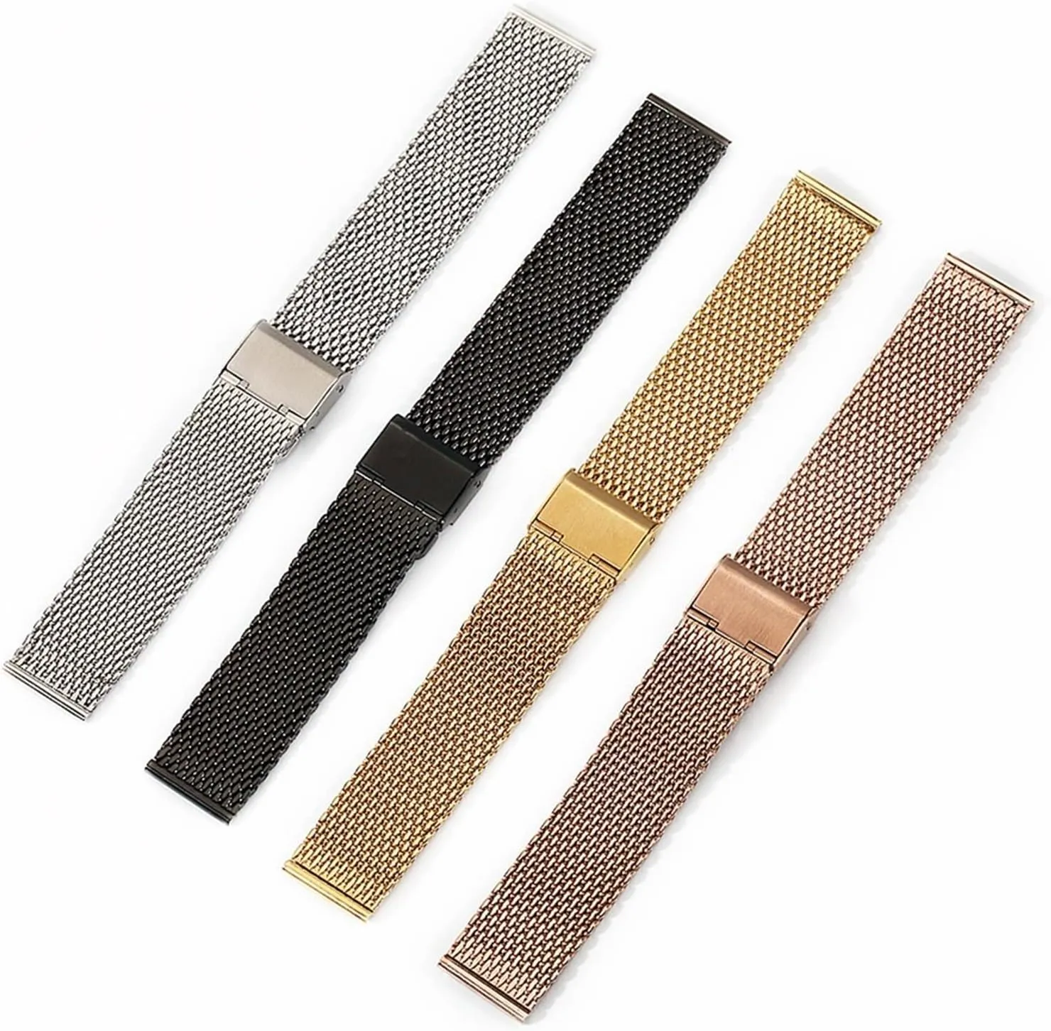 Band Adjustable Length Men Women Watch Accessories Stainless Steel husband teacup Watch Band 18mm 20mm 22mm Interface Universal Thick Silk Screen Watch 