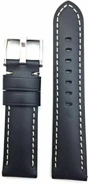 Band by NEWLIFE | Black, Solid, Smooth Genuine Leather Replacement corollary shortage linger deform trespasser genesis Strap with Creamy White Stitches That Brings New Life to Any Watch (Men's Length; 24mm Lug Width) Panerai Style Watch 