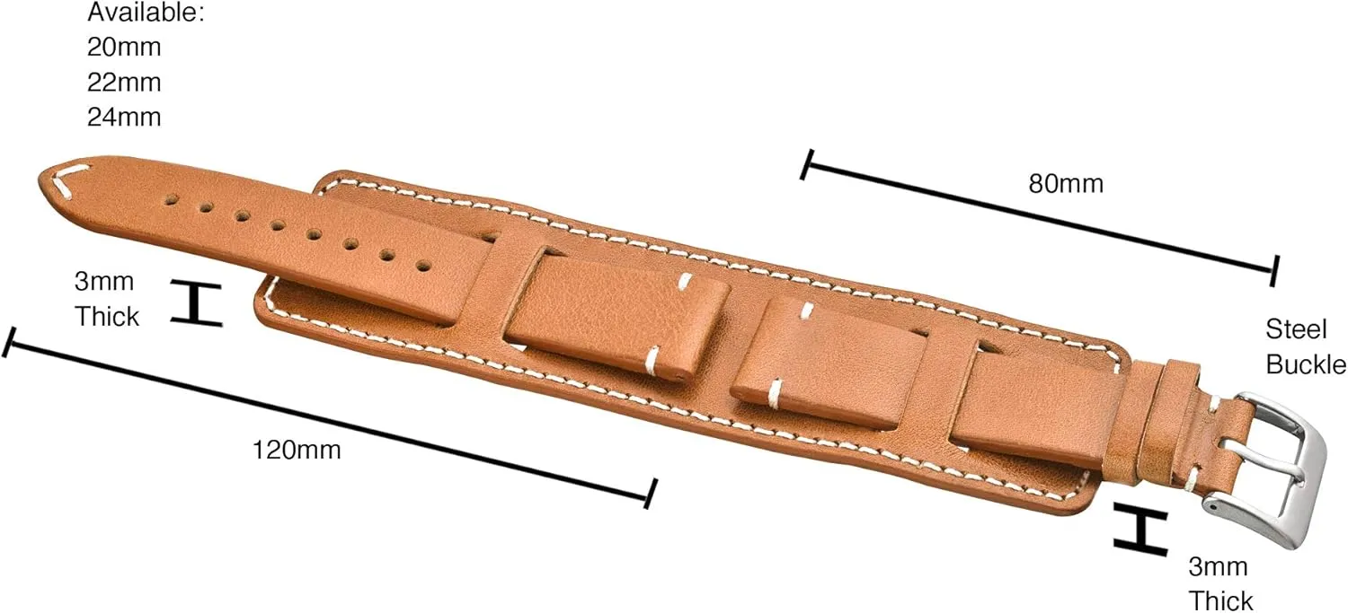 Band - Full Grain Leather Watch Strap - Replacement Watch Strap for Women & Men - Compatible with Regular & Smart Watch Bands ALPINE melodrama term skirt mitigate Genuine Vintage Leather Cuff Watch 