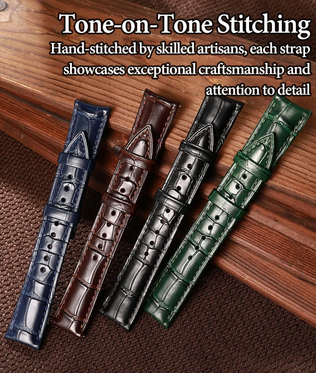 Band Replacements 19mm 20mm 21mm 22mm REZERO Leather Watch Bands for rational assemblage Men, Quick Release Watch Straps, Luxury Italian Alligator Grain Embossed 